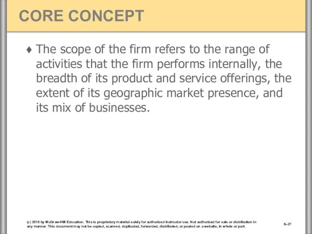 The scope of the firm refers to the range of activities that the