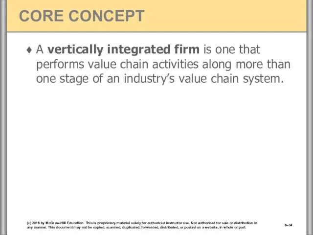 A vertically integrated firm is one that performs value chain activities along more