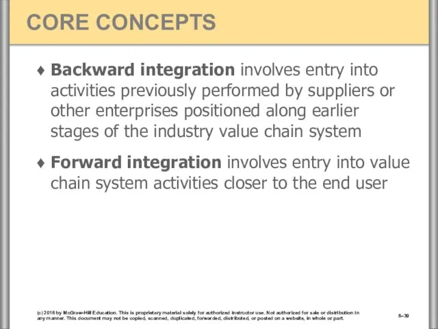 Backward integration involves entry into activities previously performed by suppliers or other enterprises
