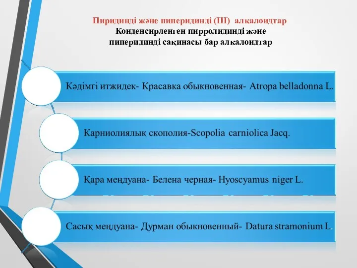 Пиридинді және пиперидинді (ІІІ) алкалоидтар Конденсирленген пирролидинді және пиперидинді сақинасы бар алкалоидтар