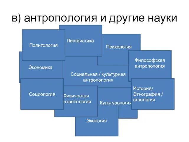 Социальная / культурная антропология в) антропология и другие науки Культурология