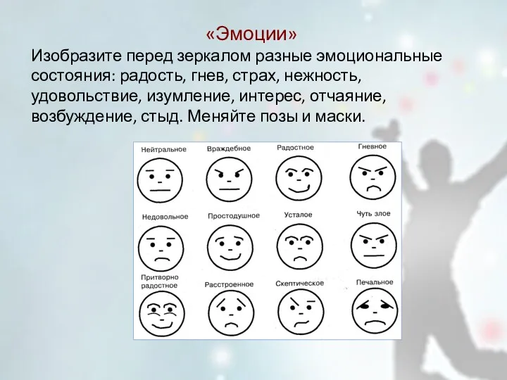 «Эмоции» Изобразите перед зеркалом разные эмоциональные состояния: радость, гнев, страх,