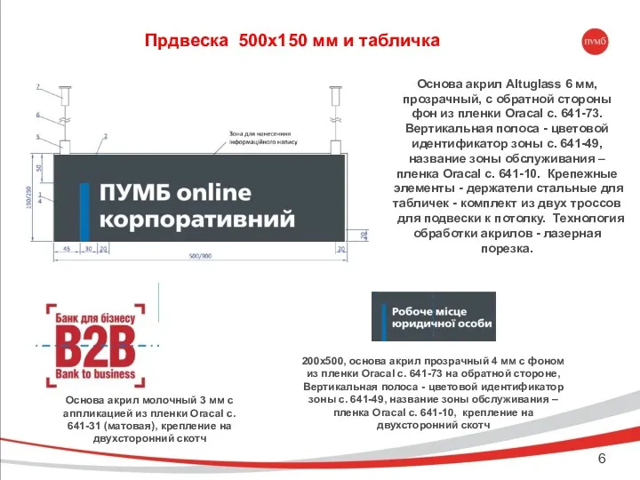 Прдвеска 500х150 мм и табличка Основа акрил Altuglass 6 мм,