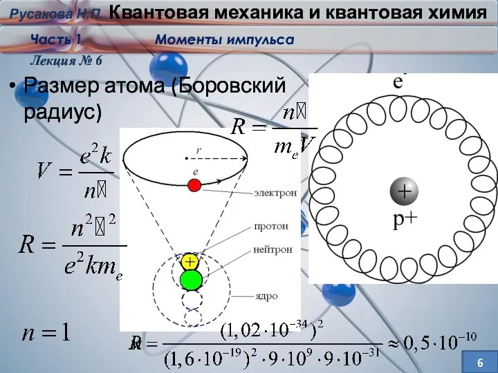 Лекция № 6 6 Размер атома (Боровский радиус)