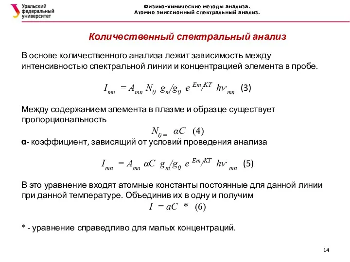 Физико-химические методы анализа. Атомно эмиссионный спектральный анализ. Количественный спектральный анализ