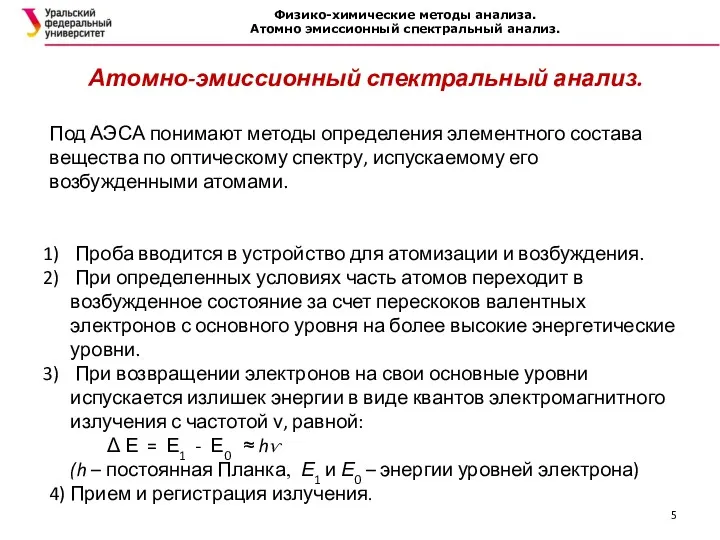 Физико-химические методы анализа. Атомно эмиссионный спектральный анализ. Атомно-эмиссионный спектральный анализ.