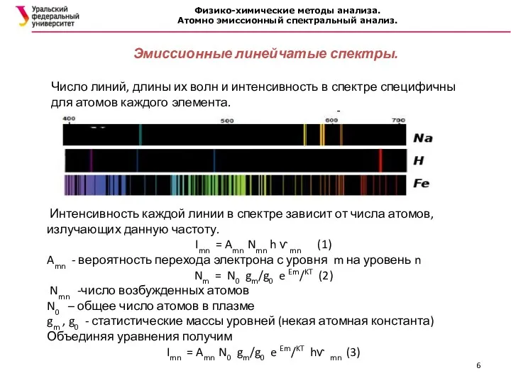 Физико-химические методы анализа. Атомно эмиссионный спектральный анализ. Эмиссионные линейчатые спектры.