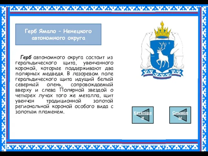Герб Ямало – Ненецкого автономного округа Герб автономного округа состоит