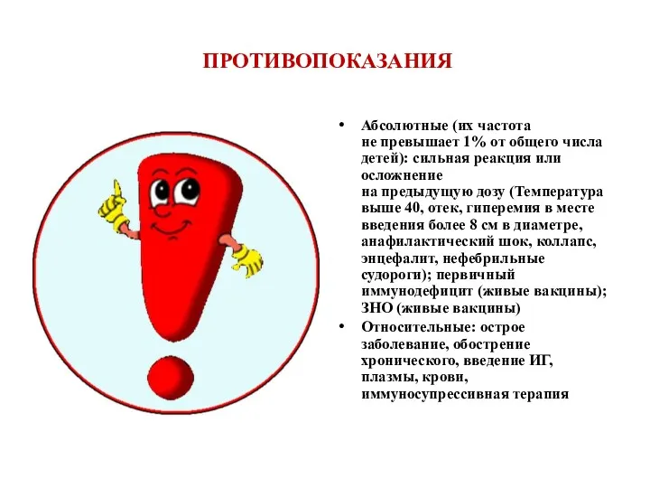 ПРОТИВОПОКАЗАНИЯ Абсолютные (их частота не превышает 1% от общего числа