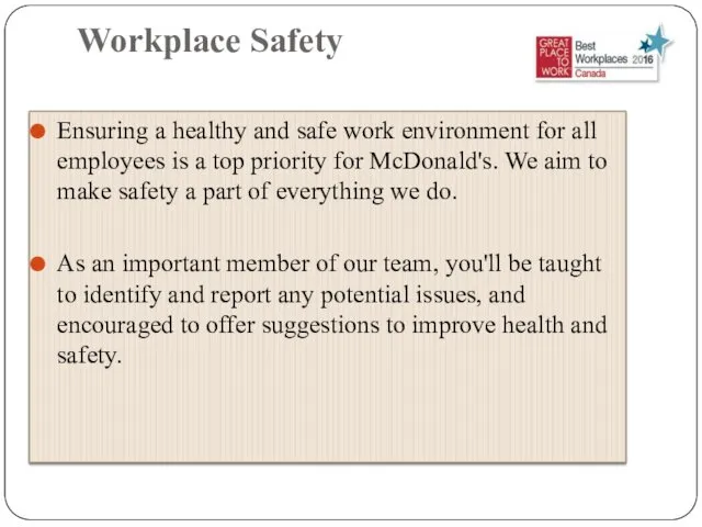 Workplace Safety Ensuring a healthy and safe work environment for