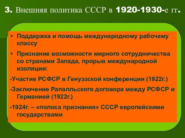 3. Внешняя политика СССР в 1920-1930-е гг. Поддержка и помощь