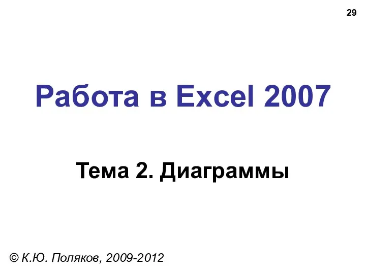 Работа в Excel 2007 Тема 2. Диаграммы © К.Ю. Поляков, 2009-2012
