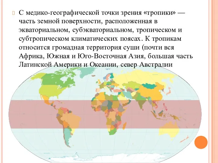 С медико-географической точки зрения «тропики» — часть земной поверхности, расположенная