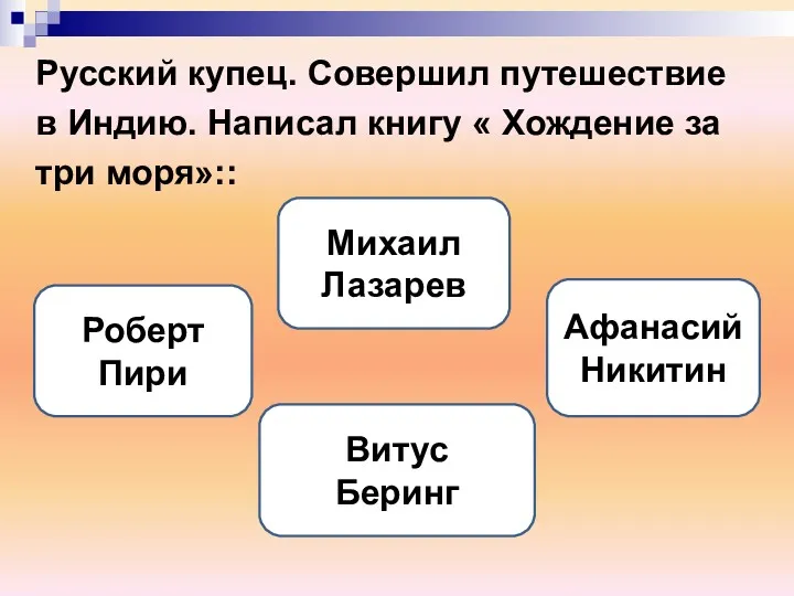 Русский купец. Совершил путешествие в Индию. Написал книгу « Хождение