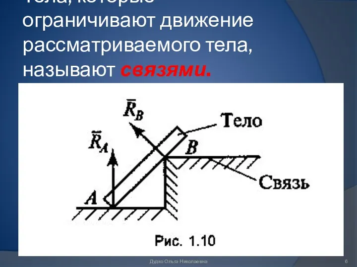 Тела, которые ограничивают движение рассматриваемого тела, называют связями. Дудко Ольга Николаевна