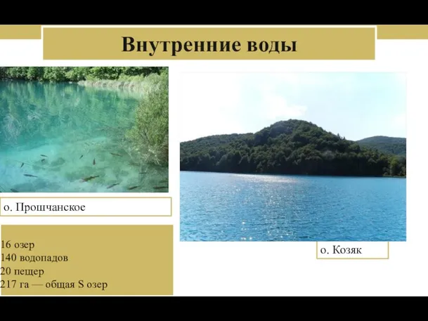 Внутренние воды о. Прошчанское о. Козяк 16 озер 140 водопадов