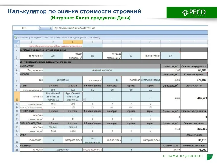 Калькулятор по оценке стоимости строений (Интранет-Книга продуктов-Дачи)