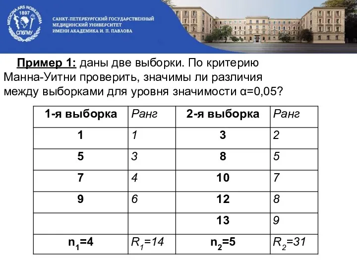 Пример 1: даны две выборки. По критерию Манна-Уитни проверить, значимы