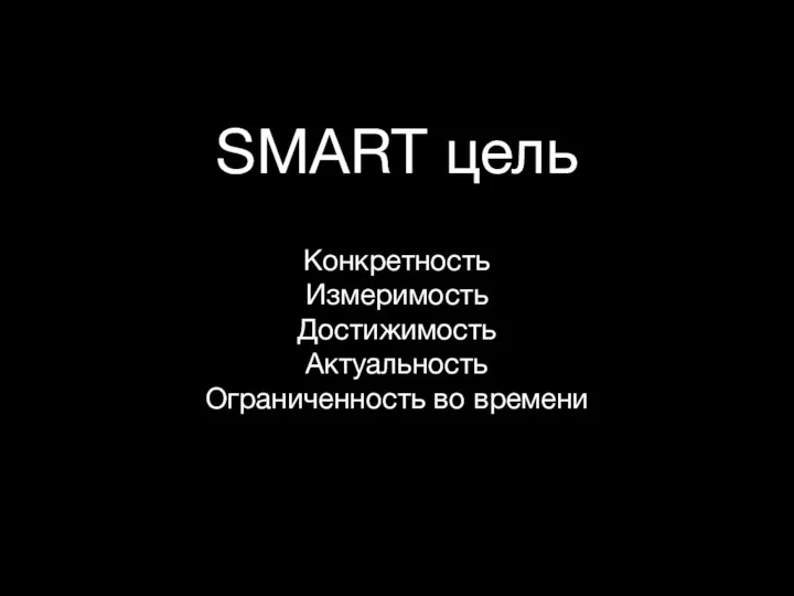 SMART цель Конкретность Измеримость Достижимость Актуальность Ограниченность во времени