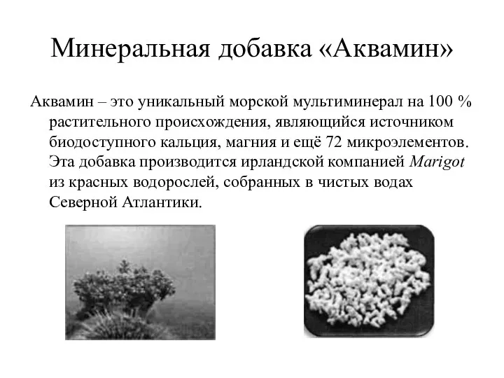 Минеральная добавка «Аквамин» Аквамин – это уникальный морской мультиминерал на