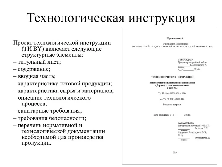 Технологическая инструкция Проект технологической инструкции (ТИ BY) включает следующие структурные