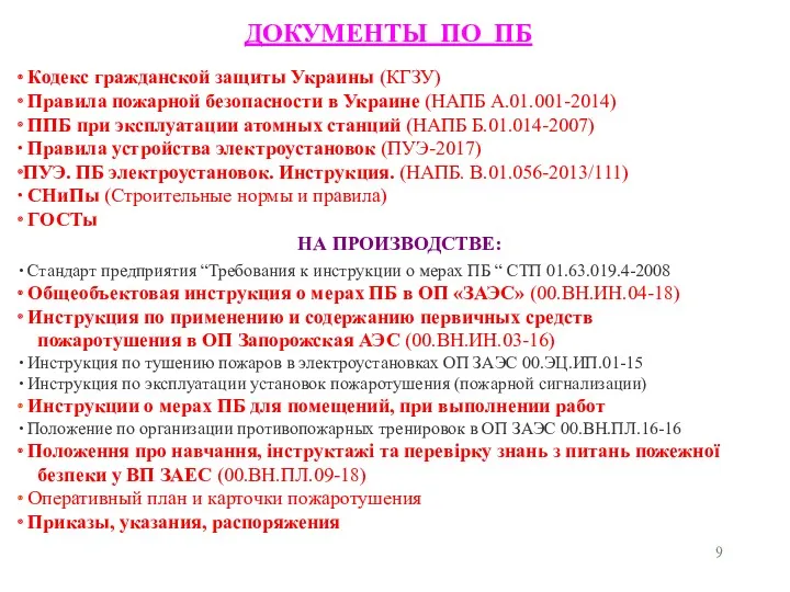 ДОКУМЕНТЫ ПО ПБ Кодекс гражданской защиты Украины (КГЗУ) Правила пожарной