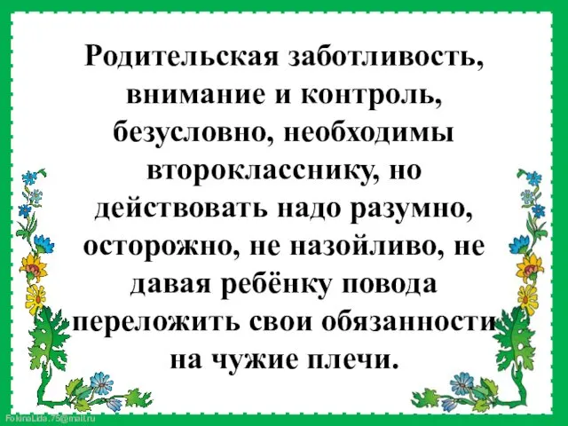 Родительская заботливость, внимание и контроль, безусловно, необходимы второкласснику, но действовать