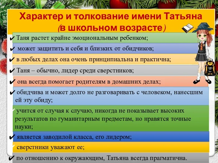 Характер и толкование имени Татьяна (в школьном возрасте) Таня растет