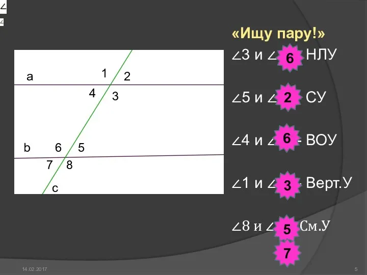 «Ищу пару!» ∠3 и ∠… - НЛУ ∠5 и ∠…