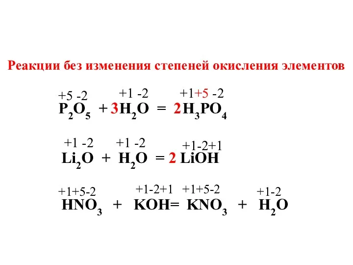 Реакции без изменения степеней окисления элементов Li2O + H2O =