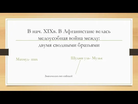 В нач. XIXв. В Афганистане велась медоусобная война между: двумя