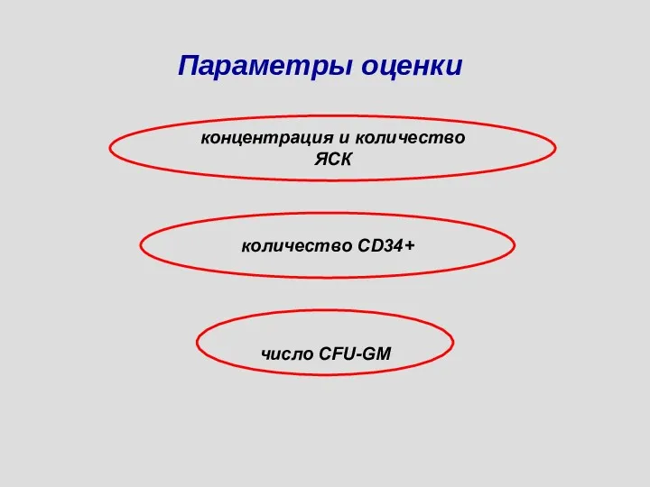 Параметры оценки количество CD34+ концентрация и количество ЯСК число CFU-GM
