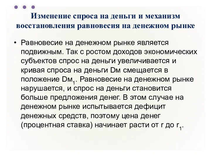 Изменение спроса на деньги и механизм восстановления равновесия на денежном