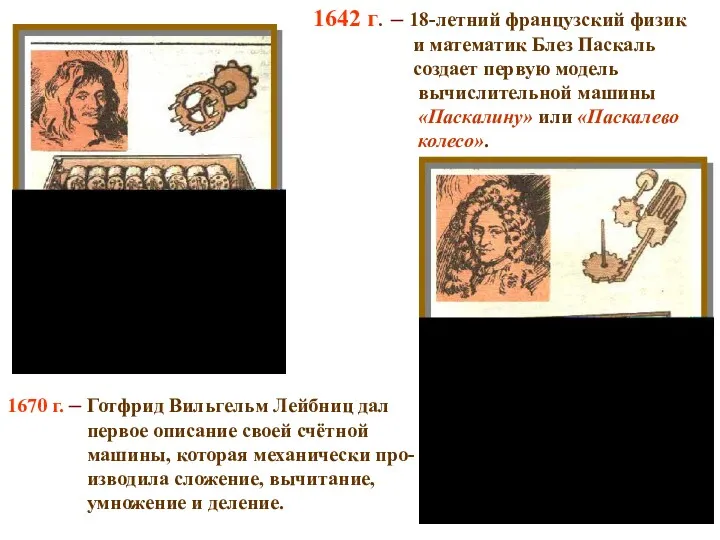 1642 г. – 18-летний французский физик и математик Блез Паскаль