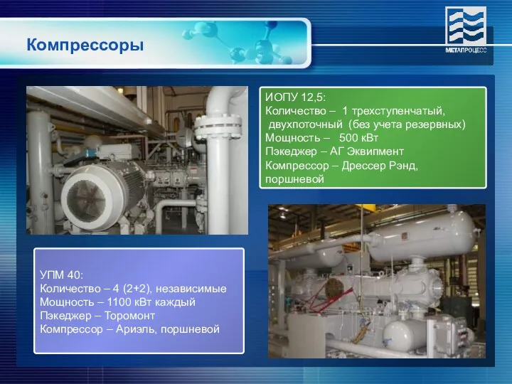 Компрессоры ИОПУ 12,5: Количество – 1 трехступенчатый, двухпоточный (без учета