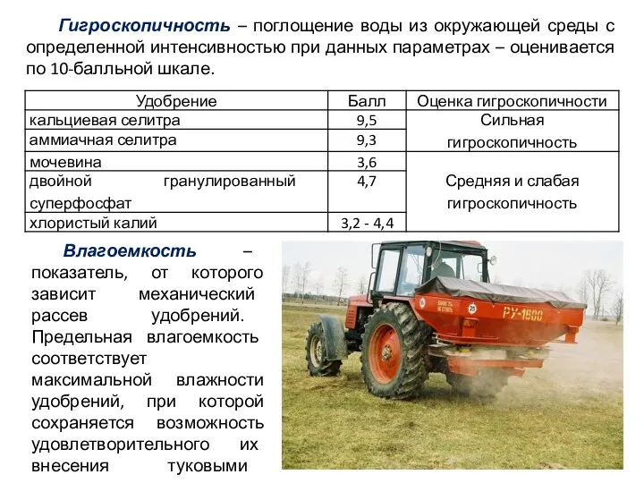 Гигроскопичность – поглощение воды из окружающей среды с определенной интенсивностью