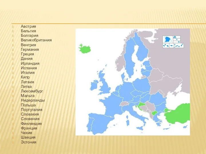 СОСТАВ ЕС Австрия Бельгия Болгария Великобритания Венгрия Германия Греция Дания