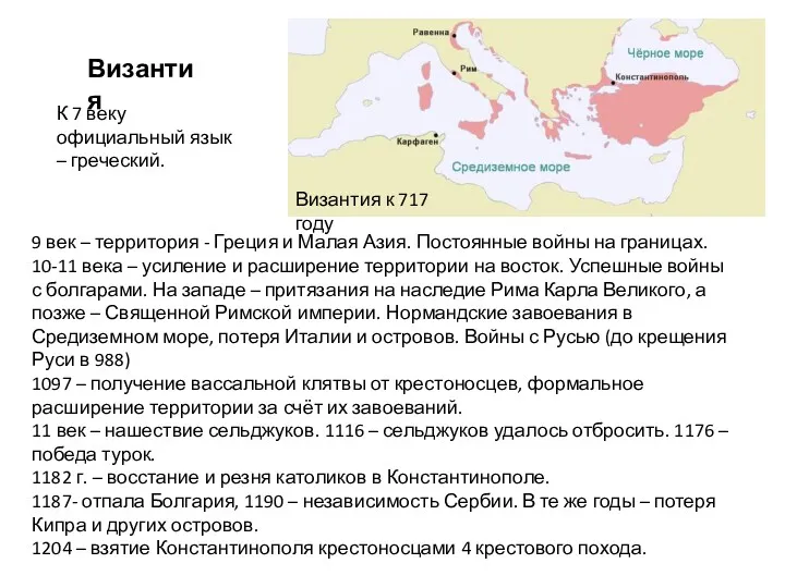 Византия 9 век – территория - Греция и Малая Азия.