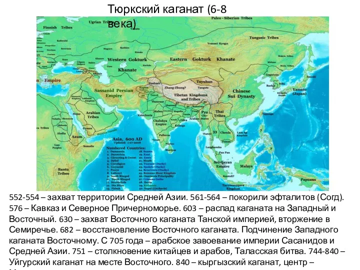 552-554 – захват территории Средней Азии. 561-564 – покорили эфталитов