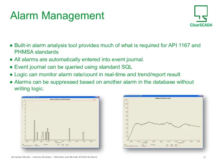 Alarm Management Built-in alarm analysis tool provides much of what