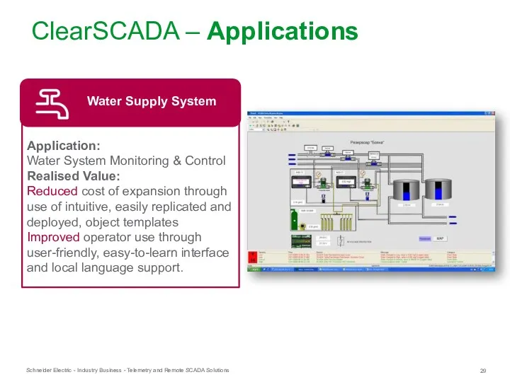 ClearSCADA – Applications Water Supply System Application: Water System Monitoring & Control Realised