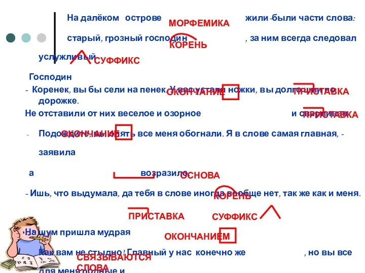 На далёком острове жили-были части слова: старый, грозный господин ,