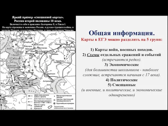 Общая информация. Карты в ЕГЭ можно разделить на 5 групп: