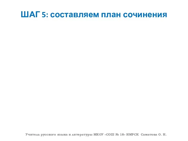 ШАГ 5: составляем план сочинения Учитель русского языка и литературы