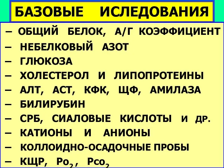 БАЗОВЫЕ ИСЛЕДОВАНИЯ – ОБЩИЙ БЕЛОК, А/Г КОЭФФИЦИЕНТ – НЕБЕЛКОВЫЙ АЗОТ