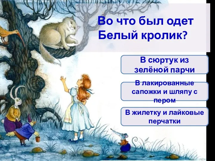 Во что был одет Белый кролик? В жилетку и лайковые