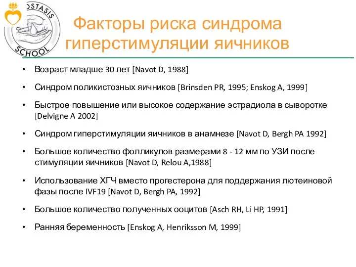 Факторы риска синдрома гиперстимуляции яичников Возраст младше 30 лет [Navot