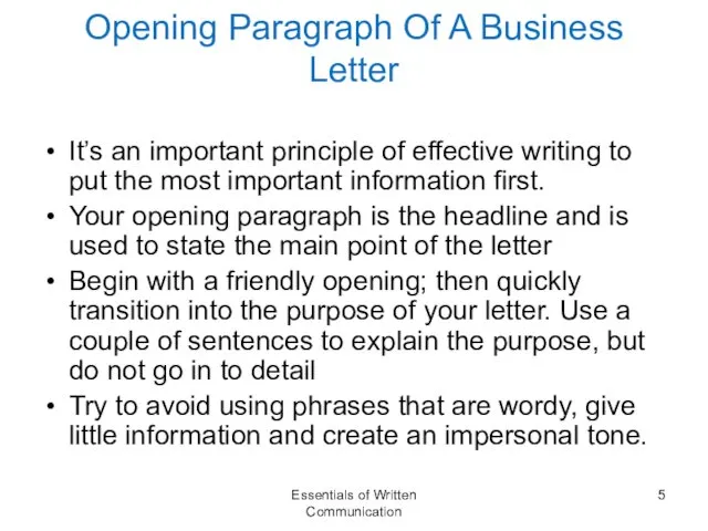 Opening Paragraph Of A Business Letter It’s an important principle of effective writing