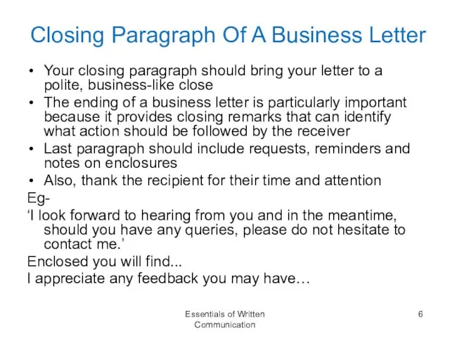 Closing Paragraph Of A Business Letter Your closing paragraph should