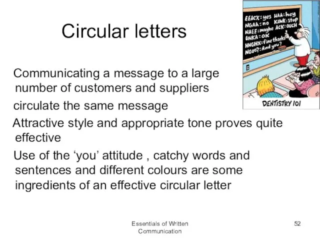 Circular letters Communicating a message to a large number of customers and suppliers